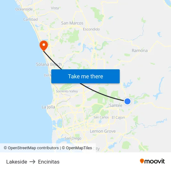 Lakeside to Encinitas map