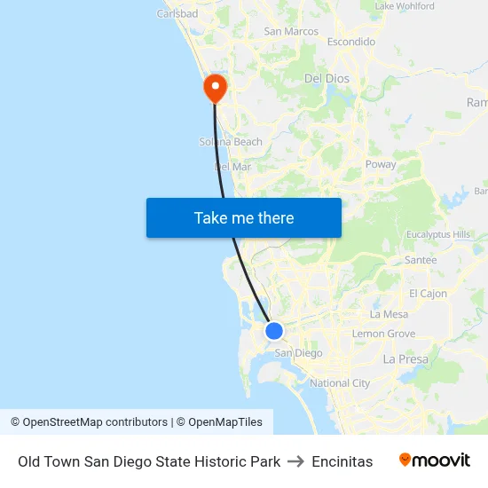 Old Town San Diego State Historic Park to Encinitas map