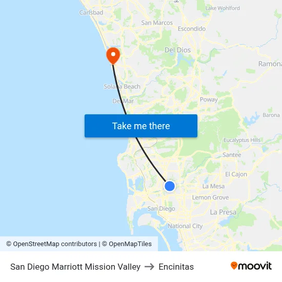 San Diego Marriott Mission Valley to Encinitas map