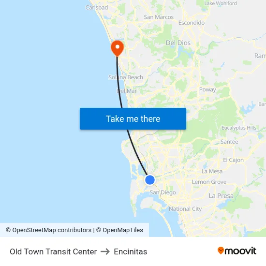 Old Town Transit Center to Encinitas map