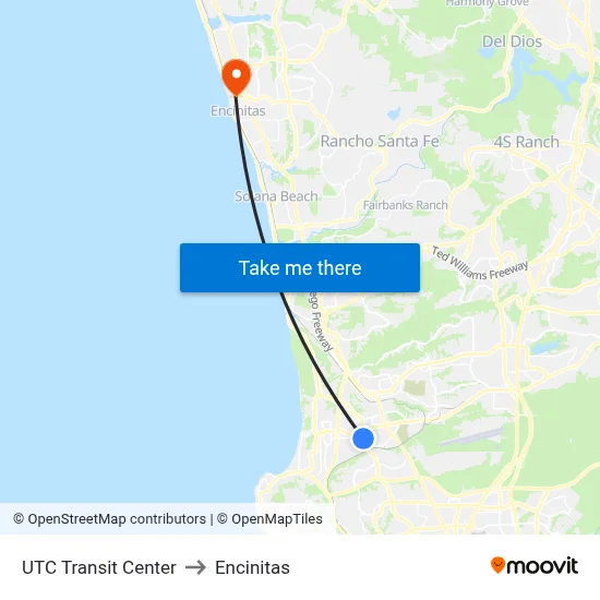 UTC Transit Center to Encinitas map