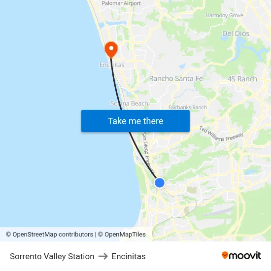 Sorrento Valley Station to Encinitas map