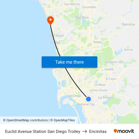 Euclid Avenue Station San Diego Trolley to Encinitas map