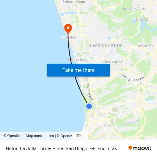 Hilton La Jolla Torrey Pines San Diego to Encinitas map