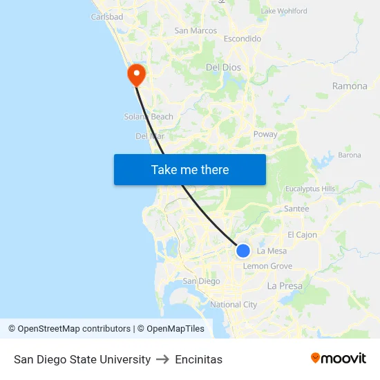 San Diego State University to Encinitas map