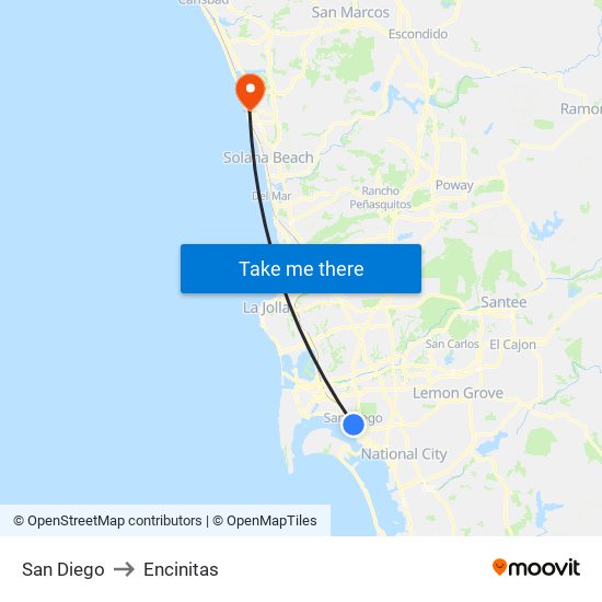 San Diego to Encinitas map