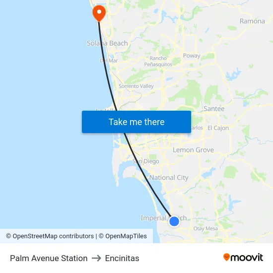 Palm Avenue Station to Encinitas map