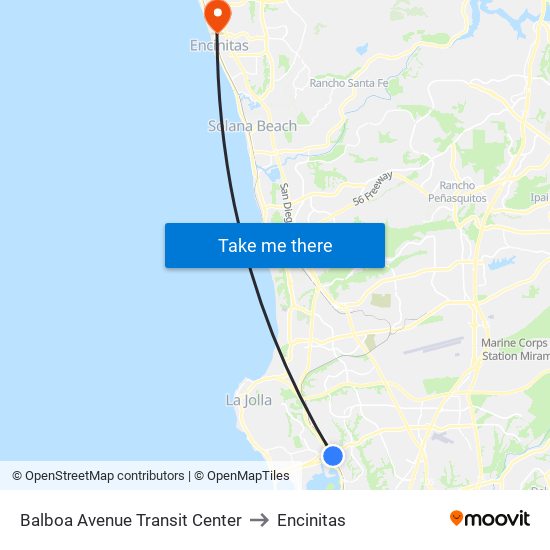 Balboa Avenue Transit Center to Encinitas map