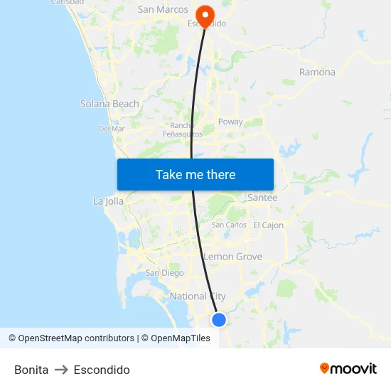 Bonita to Escondido map