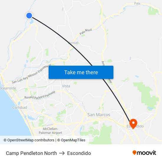 Camp Pendleton North to Escondido map
