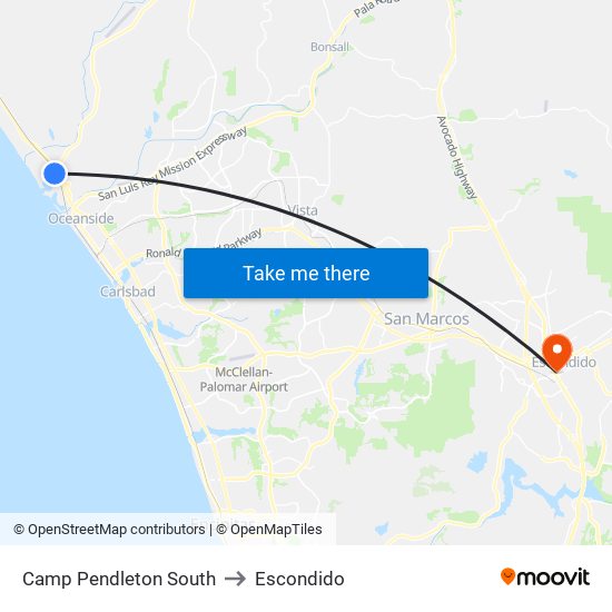 Camp Pendleton South to Escondido map