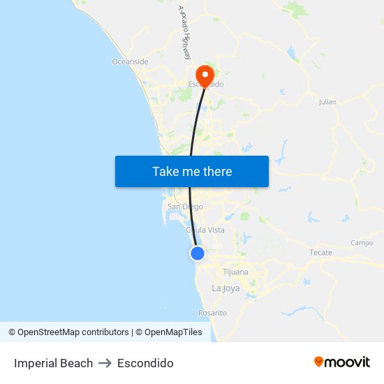 Imperial Beach to Escondido map
