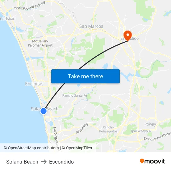 Solana Beach to Escondido map
