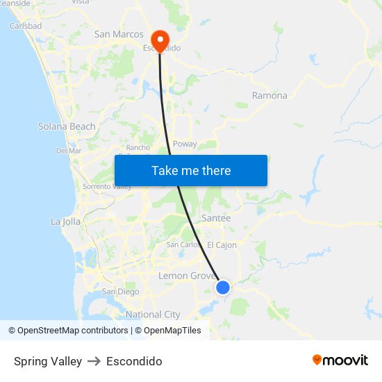 Spring Valley to Escondido map