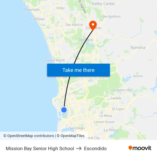 Mission Bay Senior High School to Escondido map