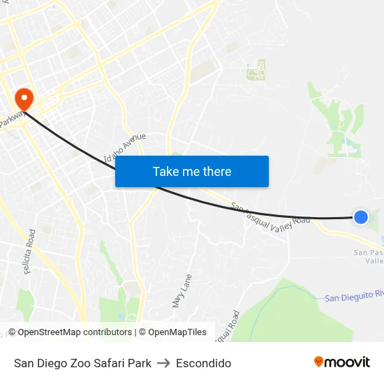 San Diego Zoo Safari Park to Escondido map