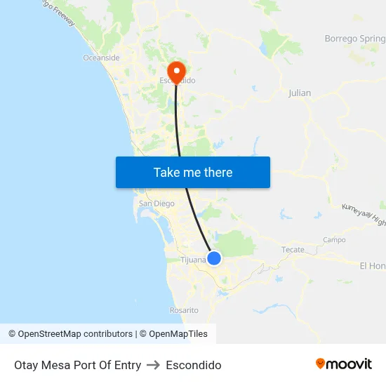 Otay Mesa Port Of Entry to Escondido map