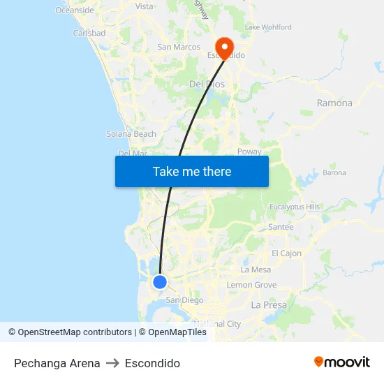 Pechanga Arena to Escondido map