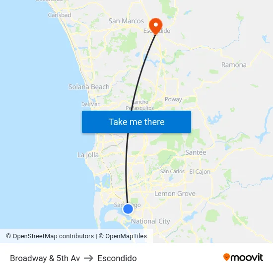 Broadway & 5th Av to Escondido map