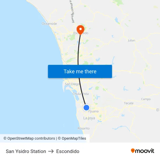 San Ysidro Station to Escondido map