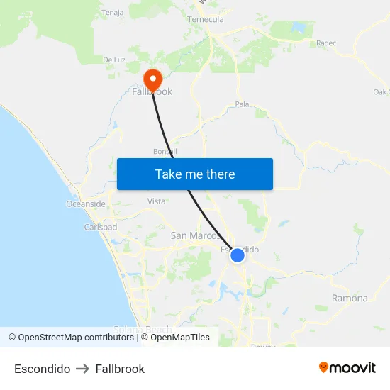 Escondido to Fallbrook map