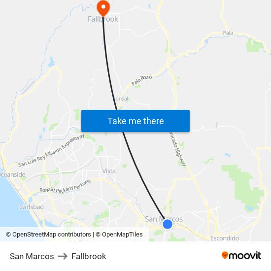 San Marcos to Fallbrook map