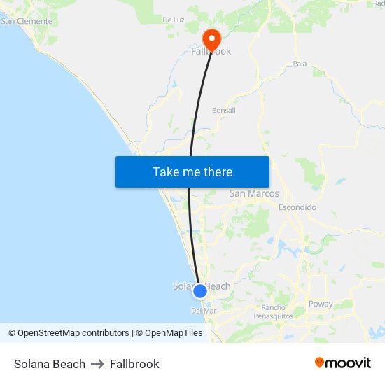 Solana Beach to Fallbrook map