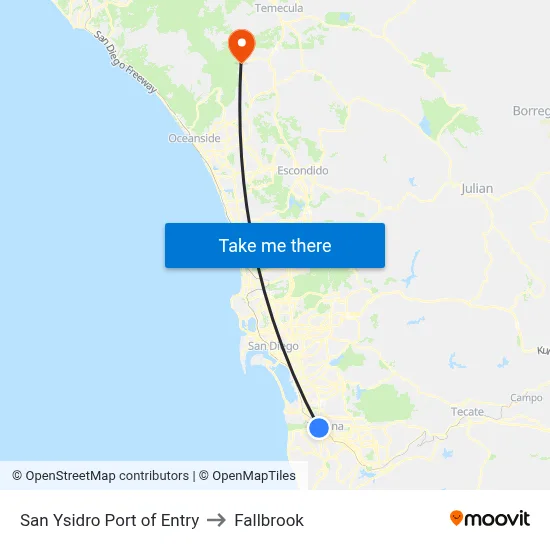San Ysidro Port of Entry to Fallbrook map