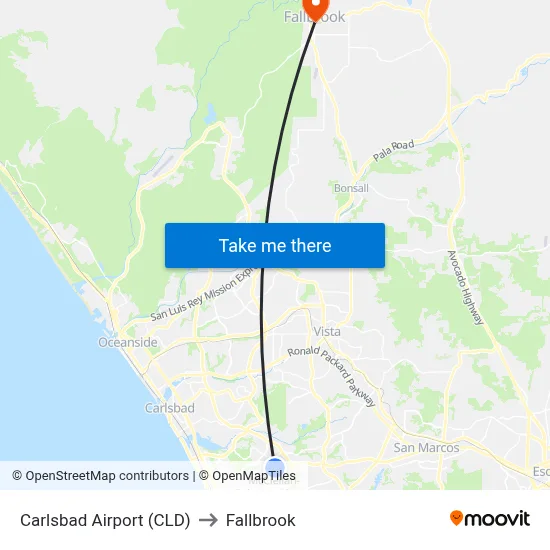 Carlsbad Airport (CLD) to Fallbrook map