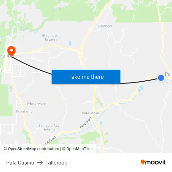 Pala Casino to Fallbrook map