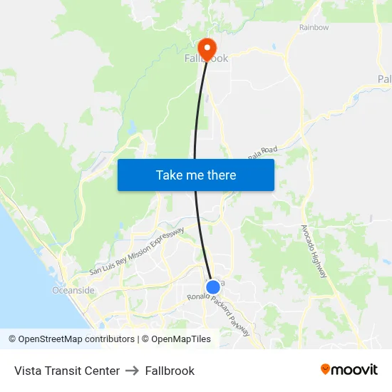 Vista Transit Center to Fallbrook map