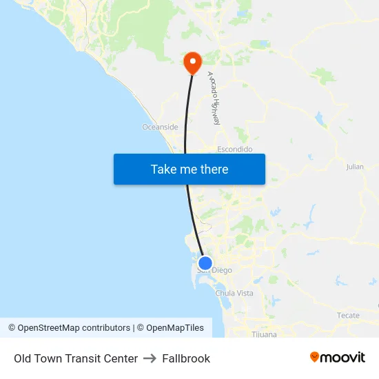 Old Town Transit Center to Fallbrook map