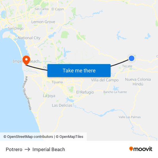 Potrero to Imperial Beach map