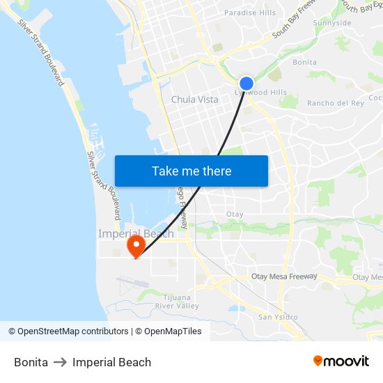 Bonita to Imperial Beach map