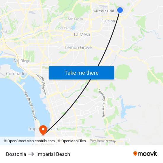 Bostonia to Imperial Beach map