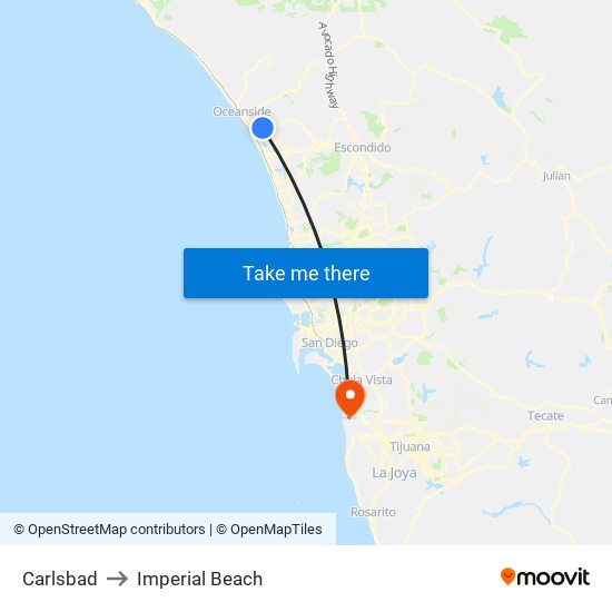 Carlsbad to Imperial Beach map