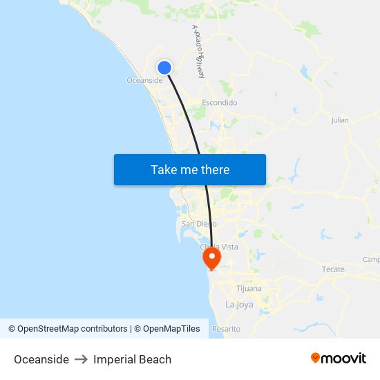 Oceanside to Imperial Beach map