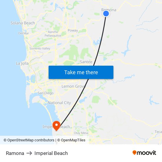 Ramona to Imperial Beach map