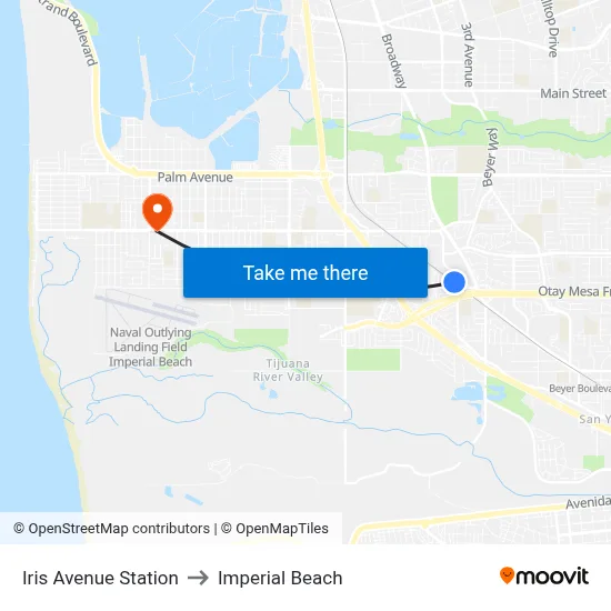 Iris Avenue Station to Imperial Beach map