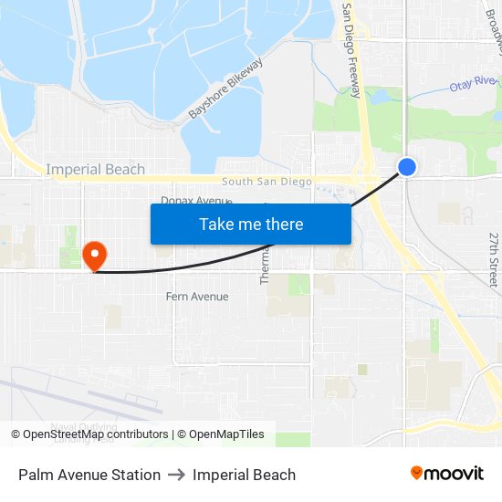 Palm Avenue Station to Imperial Beach map