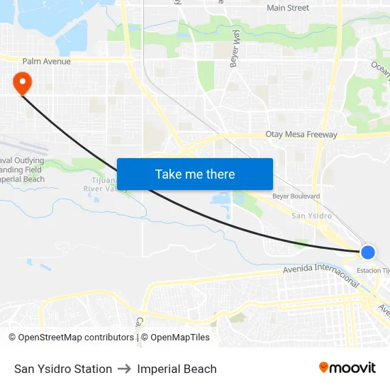 San Ysidro Station to Imperial Beach map