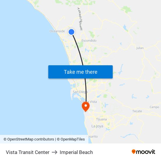 Vista Transit Center to Imperial Beach map