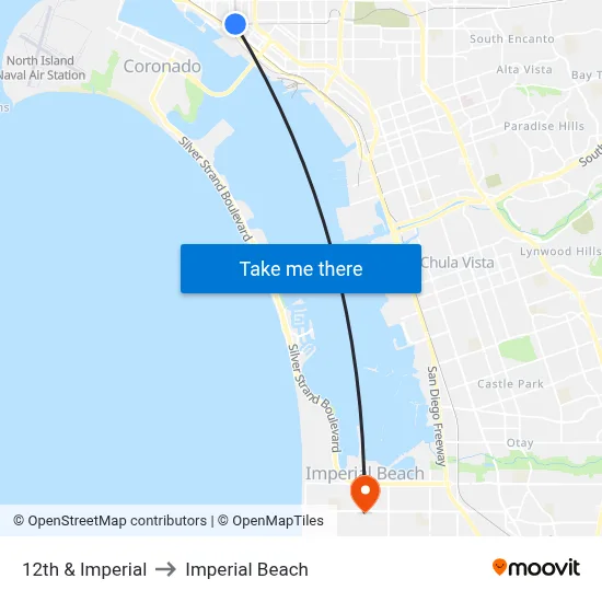 12th & Imperial to Imperial Beach map