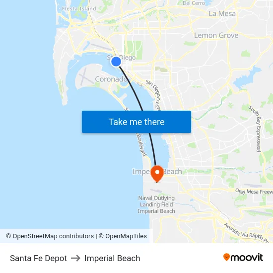 Santa Fe Depot to Imperial Beach map