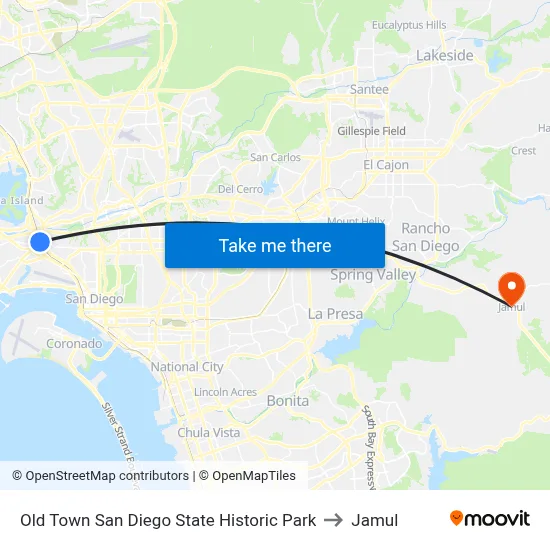 Old Town San Diego State Historic Park to Jamul map
