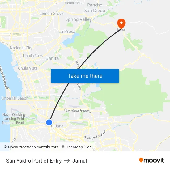 San Ysidro Port of Entry to Jamul map