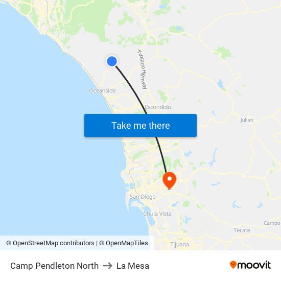 Camp Pendleton North to La Mesa map