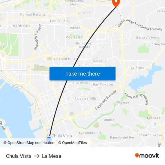 Chula Vista to La Mesa map