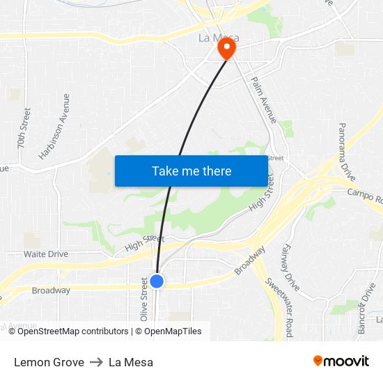 Lemon Grove to La Mesa map