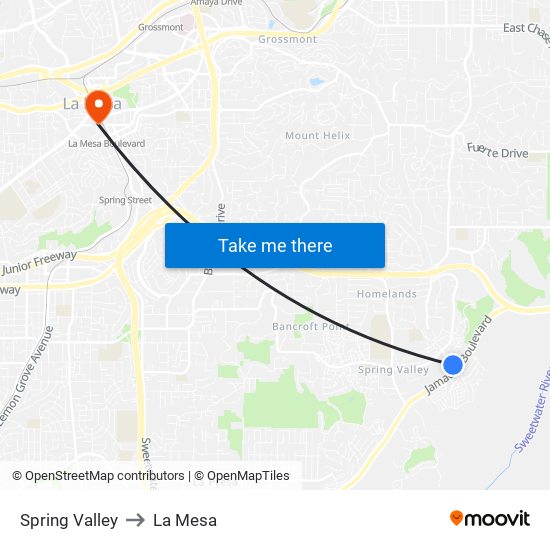 Spring Valley to La Mesa map